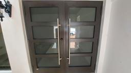 75" Solid Wood Entry Door With (8) Frosted Glass Panels and Stainless Steel Hardware