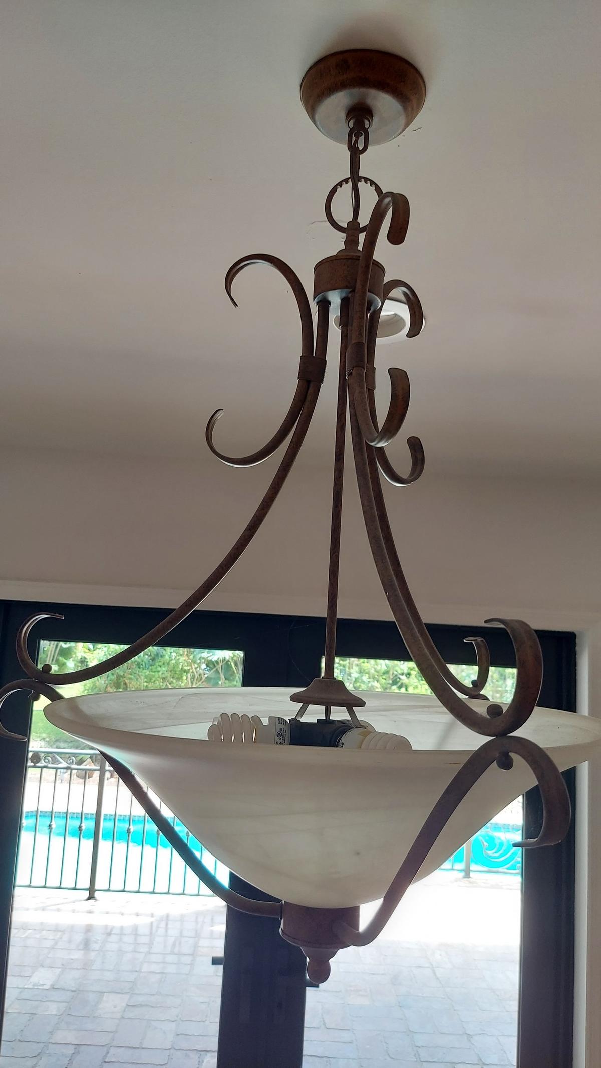 34" Metal With Frosted Glass Iron Pendant Style Chandelier