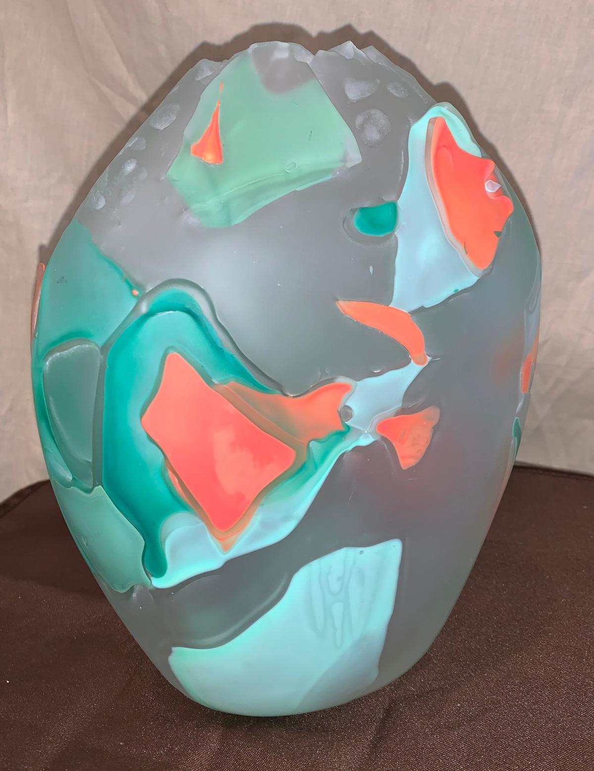 11"H x 5"W Very Unique Translucent Vase with Raised Relief Geometric Design
