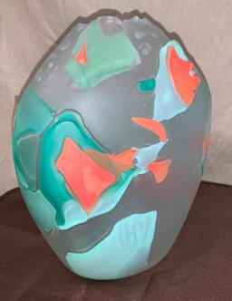 11"H x 5"W Very Unique Translucent Vase with Raised Relief Geometric Design