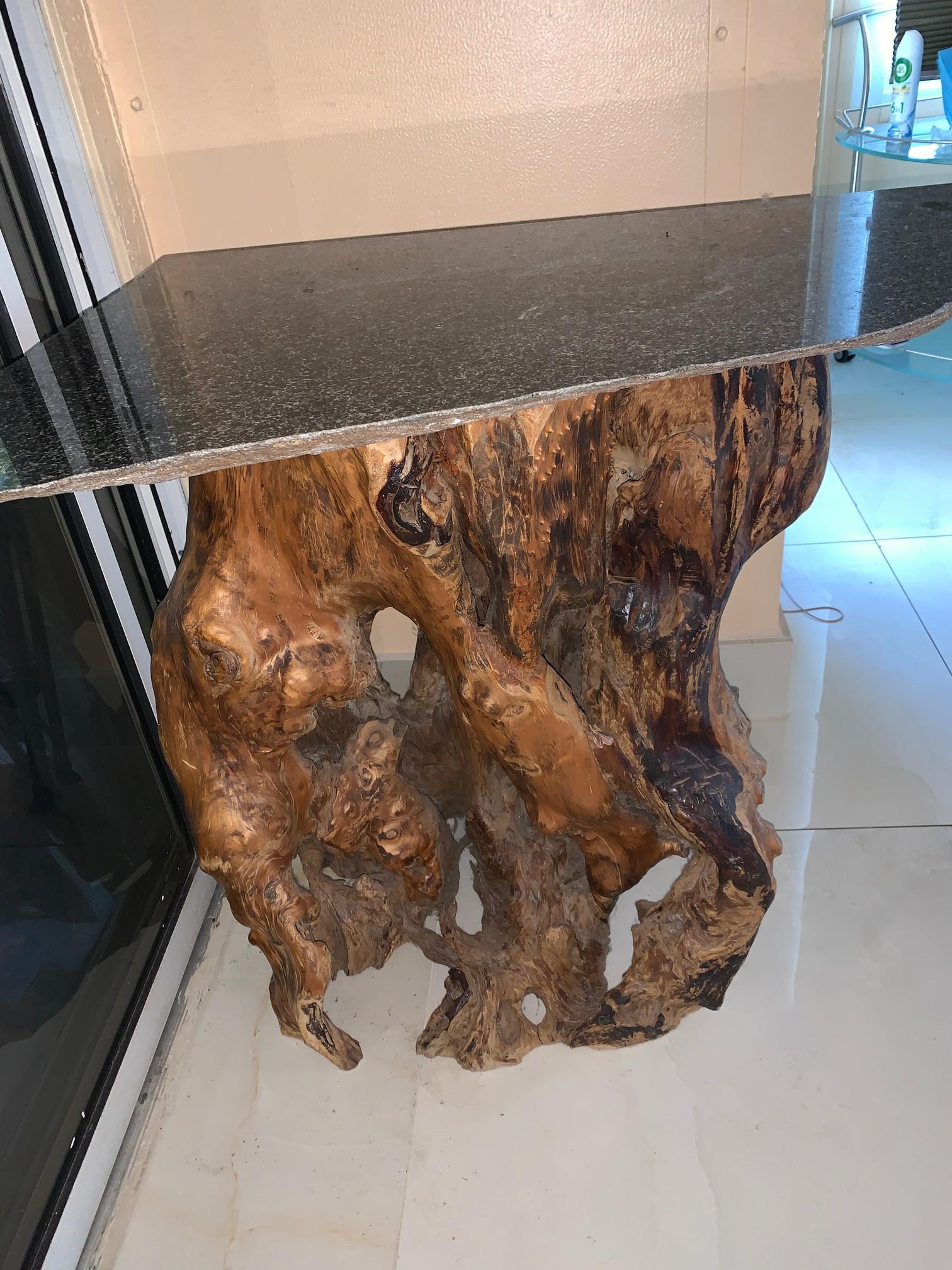 Granite Top Lacquered Driftwood Table 28"W x 30"T