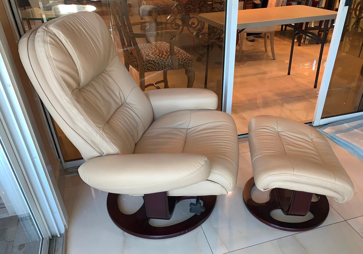 Leather Chair on Swivel Base with Matching Leather Ottoman