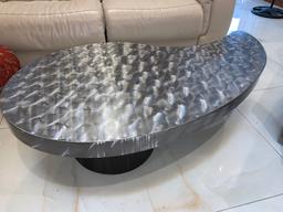 Kidney Shaped Coffee Table Hammered Stainless Steel 60" x 30"