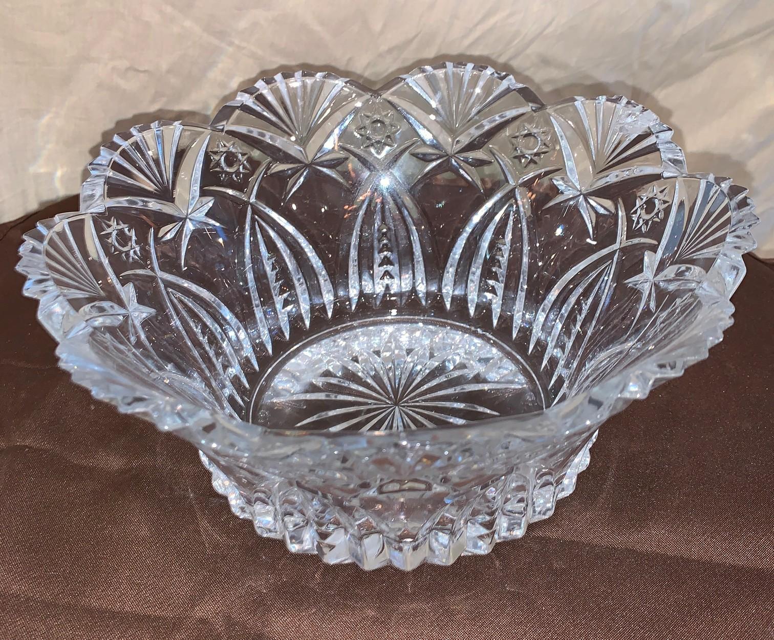 5"H x 10"W Czech Cut Crystal Fruit Bowl, Scalloped Edge