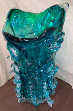 20"H x 12"R Exquisite Turquoise Blue Very Unique Glass Vase