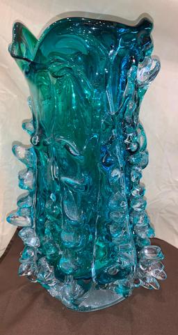 20"H x 12"R Exquisite Turquoise Blue Very Unique Glass Vase