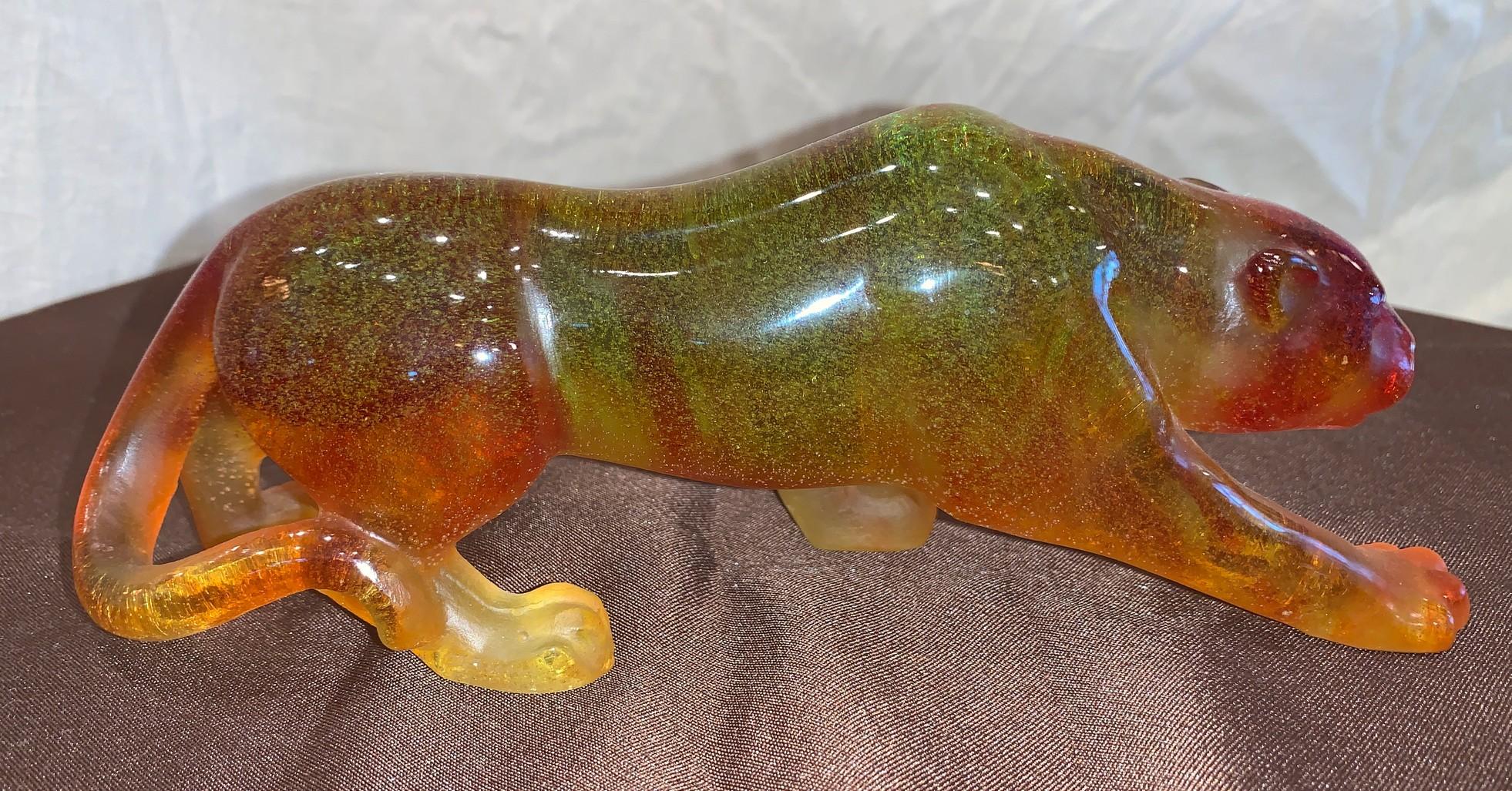 9"L Daum Amber Color Glass Jaguar