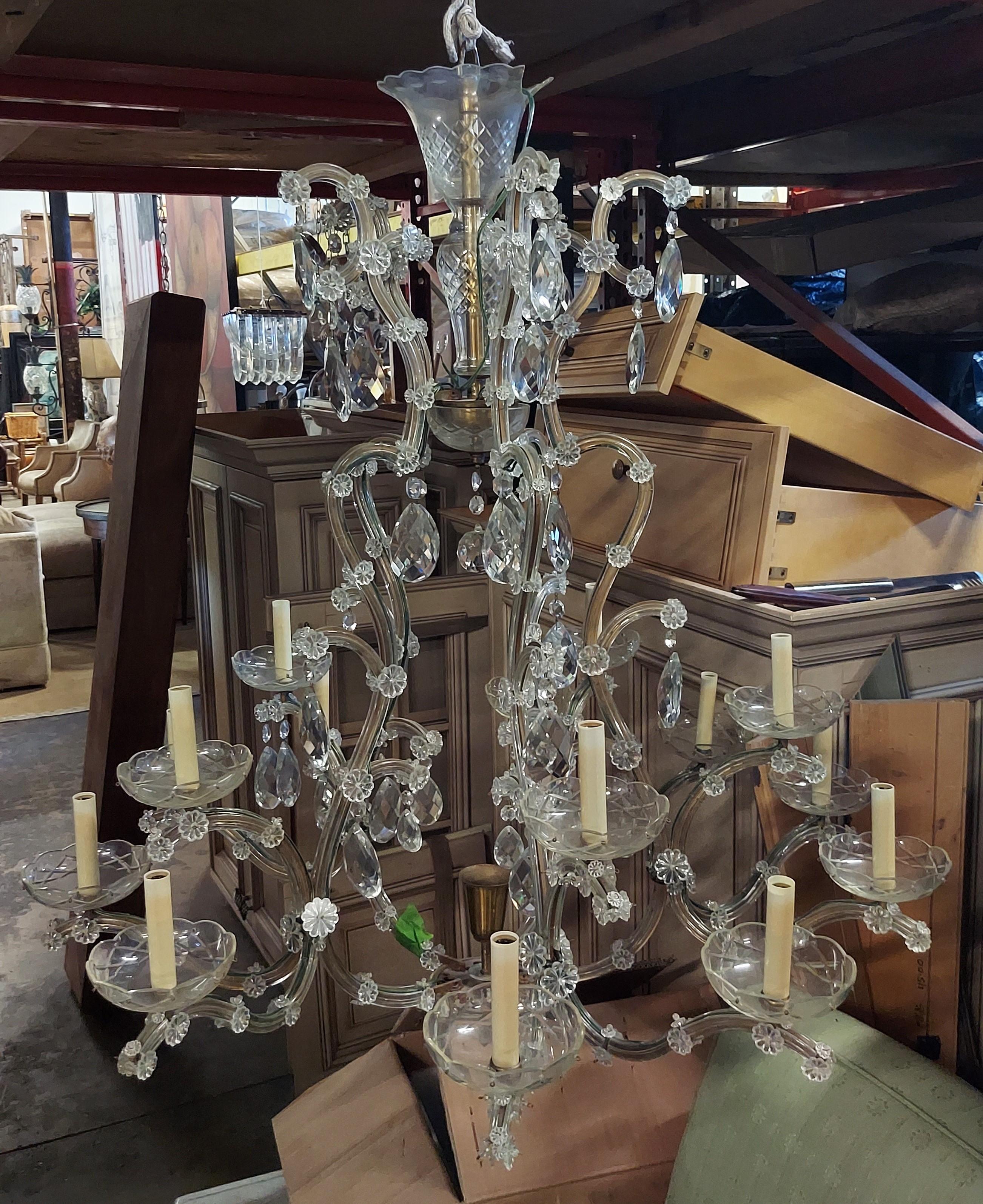 (15) Candle Crystal Chandelier. 40" Drop