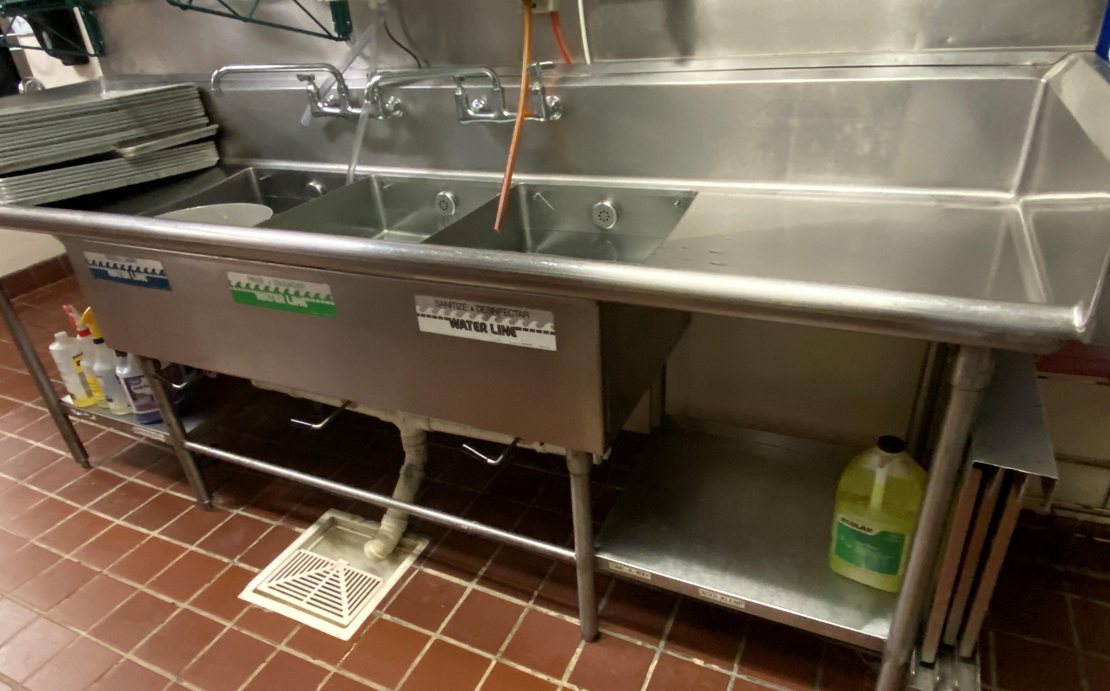 100" Three-Compartment Sink With Side And Backsplash