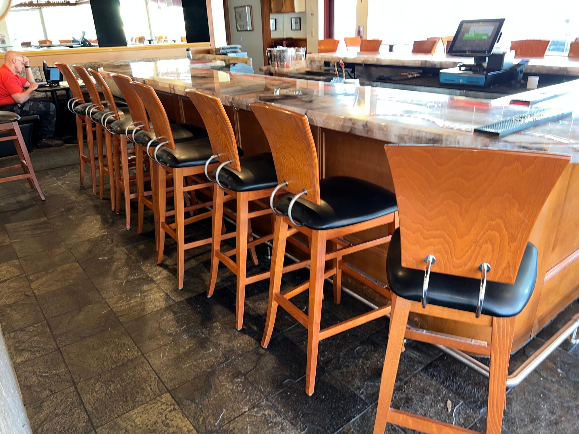 Recently Upholstered In 65 Grade Leather Cushioned Bar Stools