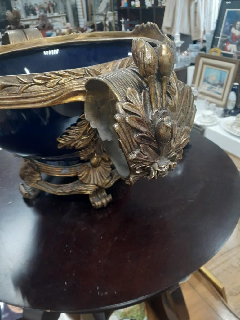 Large Metal and Porcelain Bowl - 12 inches High