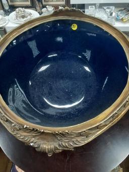 Large Metal and Porcelain Bowl - 12 inches High