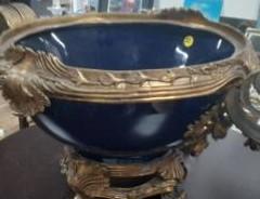 Large Metal and Porcelain Bowl - 12 inches High