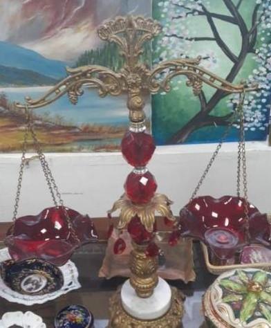 Vintage Ruby Glass and Marble Scale 23 inches