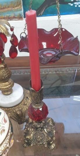 Vintage Ruby Glass and Marble Scale 23 inches