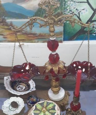 Vintage Ruby Glass and Marble Scale 23 inches