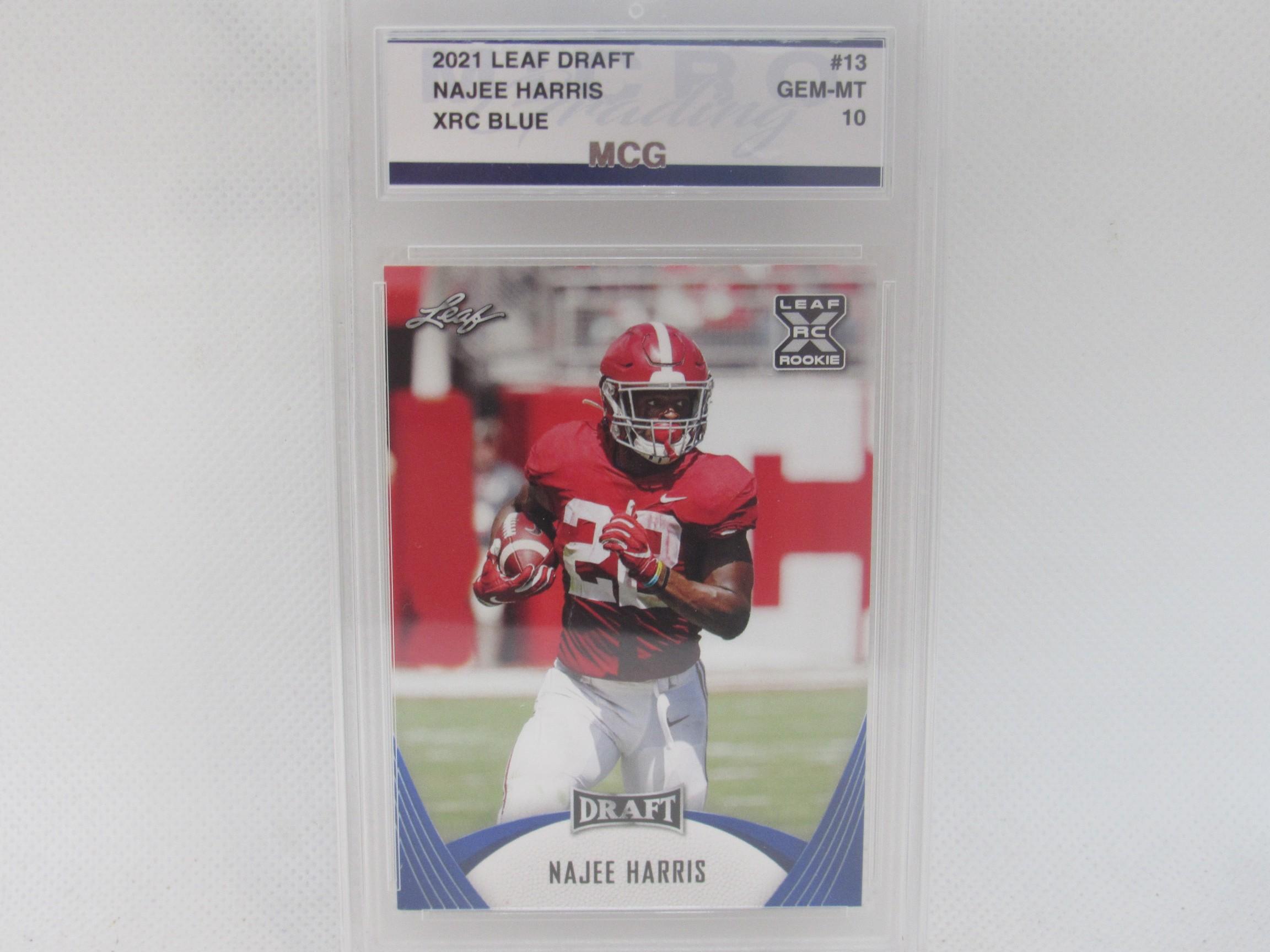 Najee Harris Steelers 2021 Leaf Draft XRC Blue #13 graded MCG Gem Mt 10