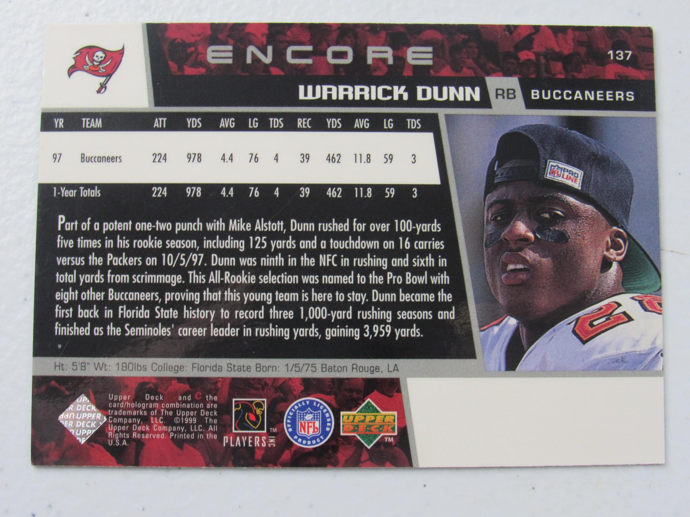 Warrick Dunn Buccaneers 1999 Upper Deck Encore Game Dater #137