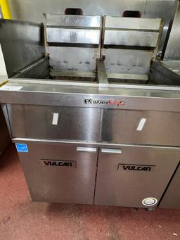 Vulcan Power Fry 3 Gas Powered Dual Fryolator With Dump Station, On Casters. Retail Value $43,240