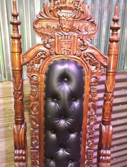 Hand Carved Oversized Chair with Lion's Heads