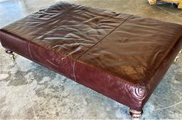 Large 60" x 36" ostrich Embossed Leather Ottoman on wood Bunn Styled Legs with mounted Brass Casters