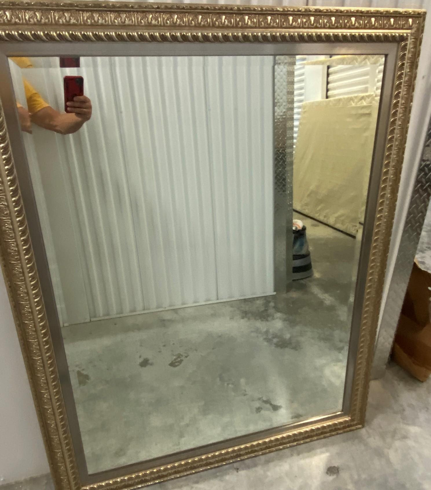 44" x 75" Ornately Framed Beveled Mirror with Stainless Steel Matting