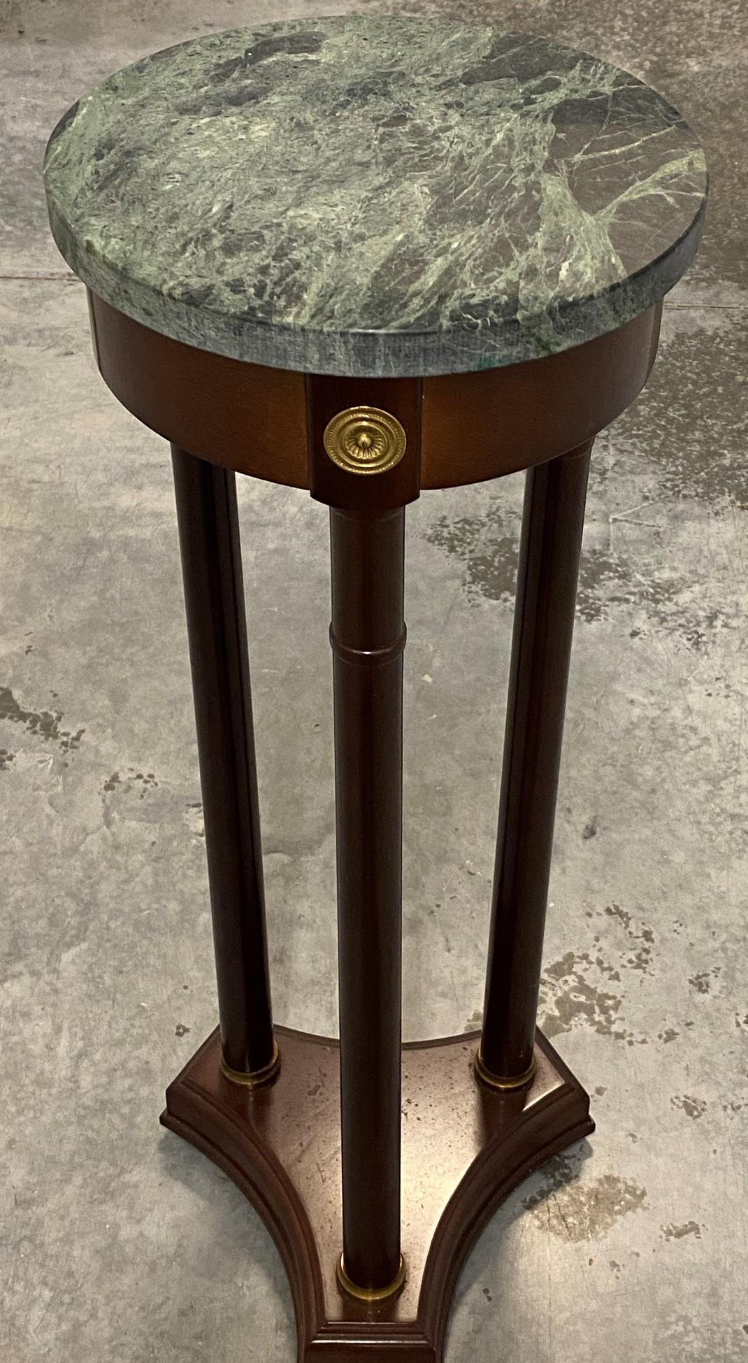 31"H Wood Pedestal with Brass Accents and 11" Round Granite Top