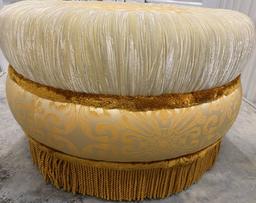 Massimo Comoli designed 31" Round Silk Velvet Pouf/Ottoman with Silk Inlaid Filigree Design with Par