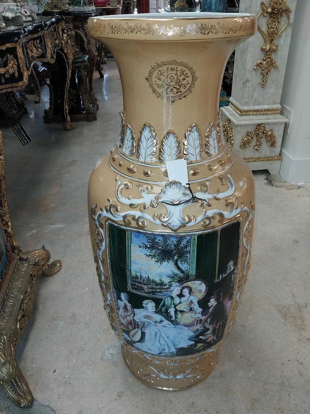 48 in. Ceramic Vase with Victorian Scenes