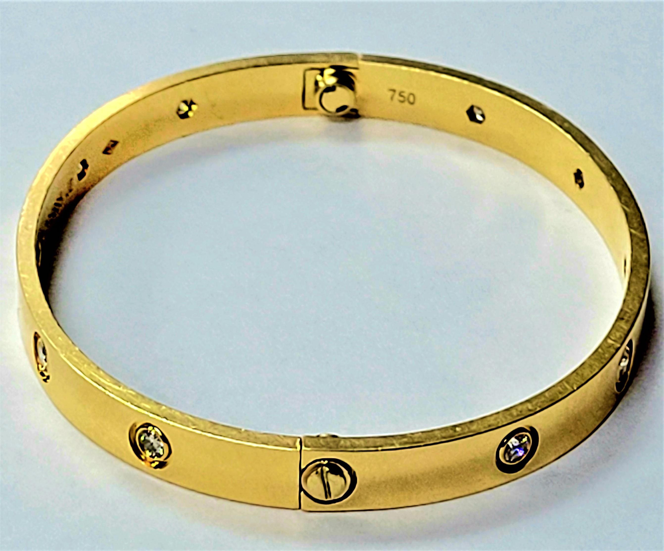 Designer CARTIER 18k Yellow Gold 10 Diamond Love Bracelet