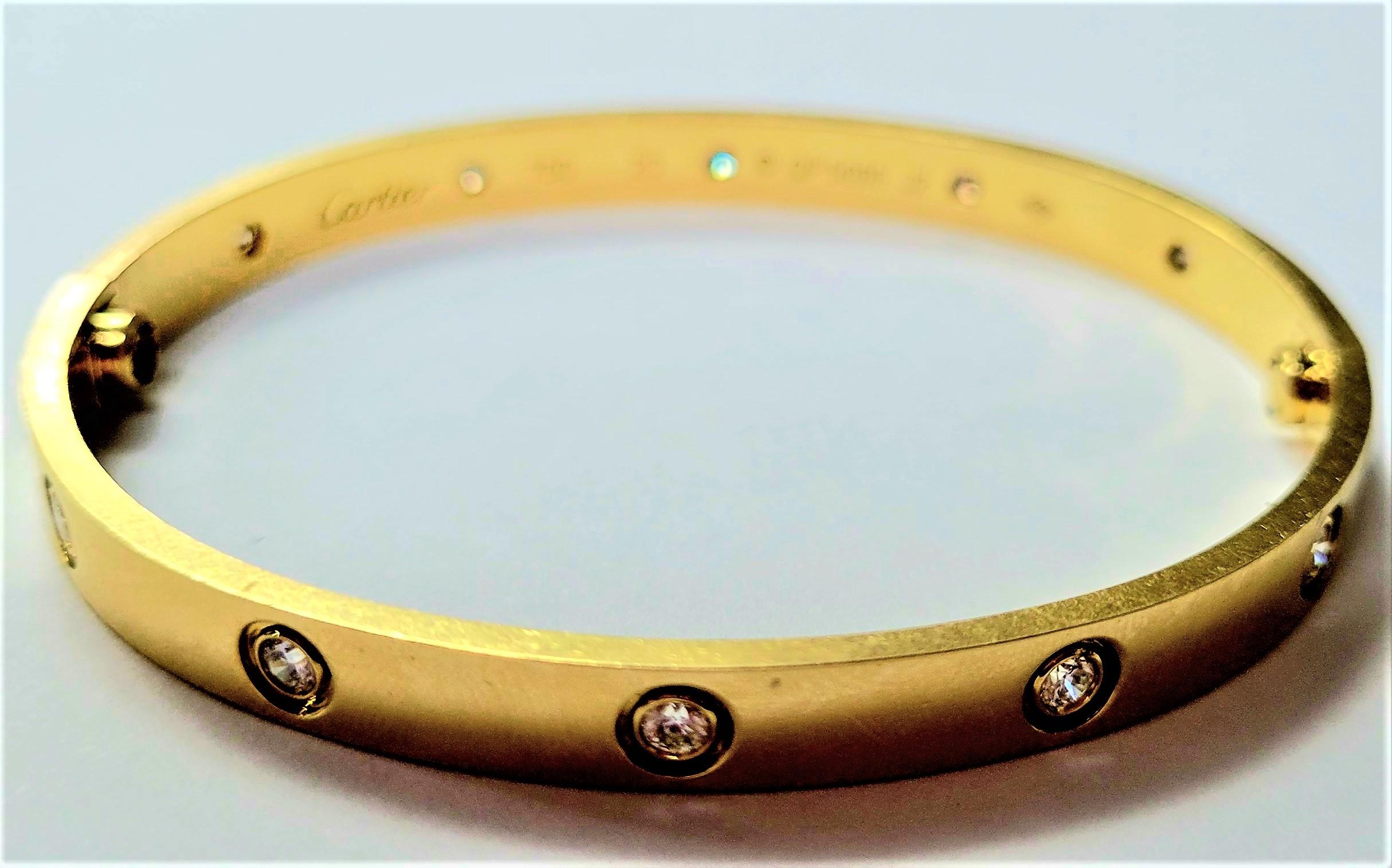 Designer CARTIER 18k Yellow Gold 10 Diamond Love Bracelet