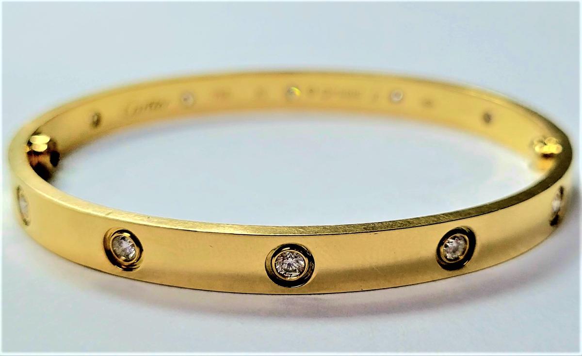 Designer CARTIER 18k Yellow Gold 10 Diamond Love Bracelet