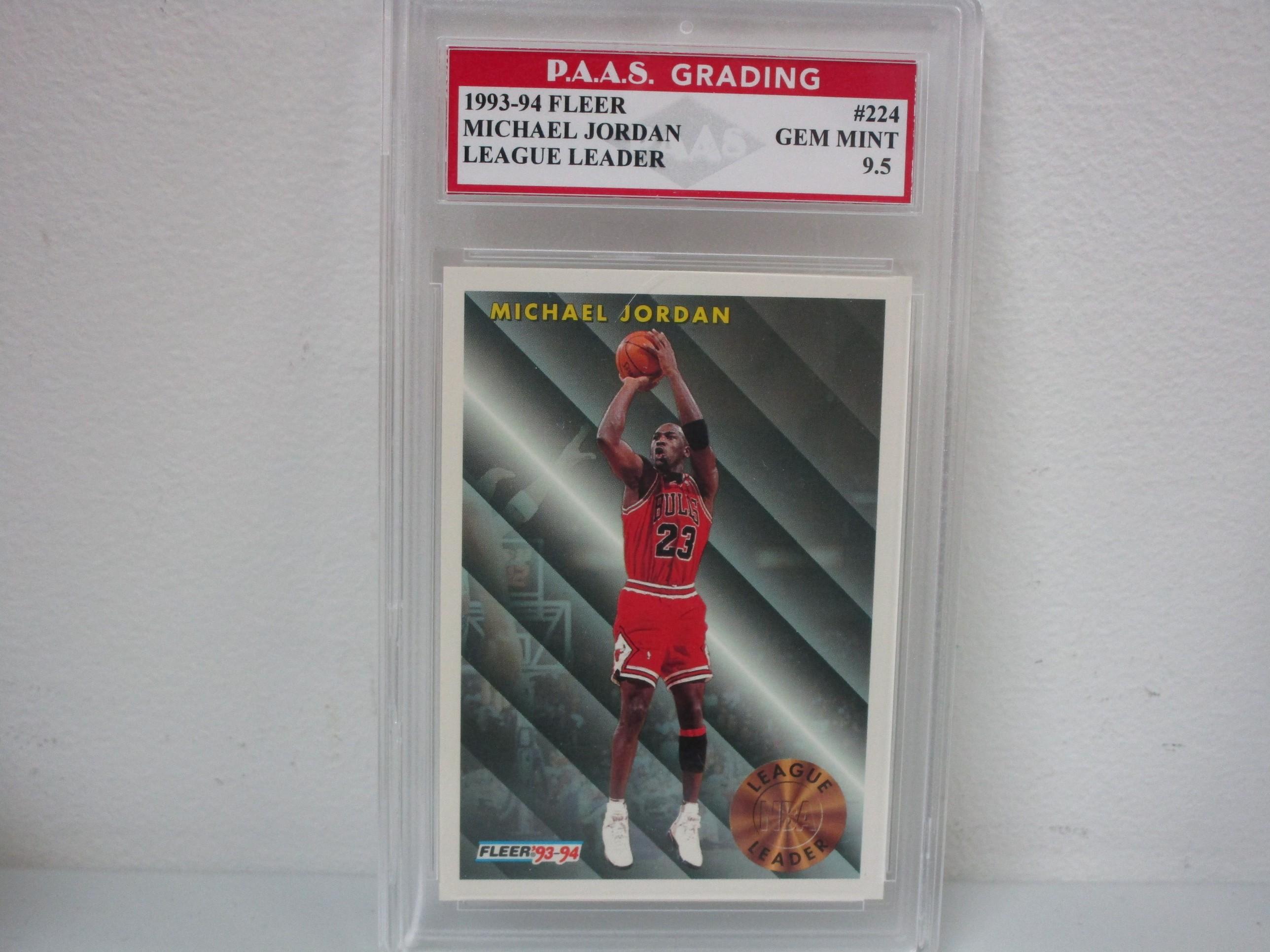 Michael Jordan Bulls 1993-94 Fleer League Leader #224 graded PAAS Gem Mint 9.5