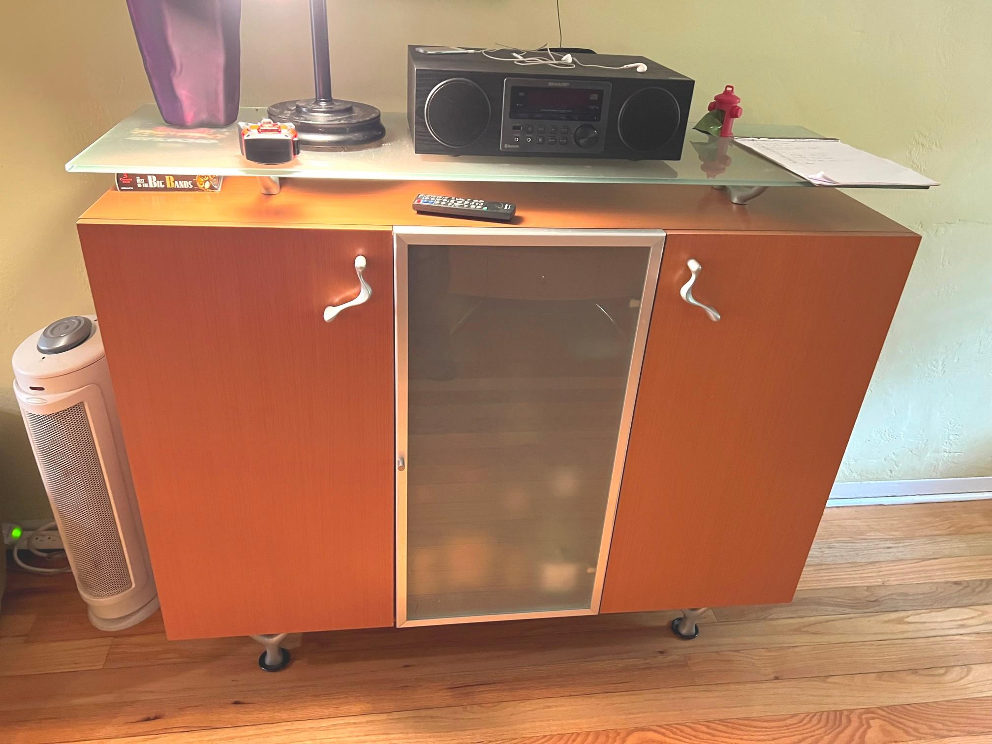 Oak Cabinet with Frosted Glass Door, 50" X 16" X 44"