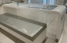8' Lacquered Glas Top Etched Floral Design Retail Display Table