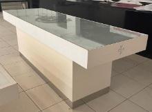 8' Lacquered Etched Floral Design Glass Top Retail Display Table