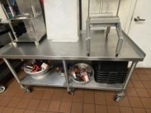 60" Stainless Steel Equipment Stand mounted on Casters with 2" Side and back splash