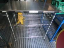 30" Stainless Steel Table top mounted on rolling two shelf metro cart