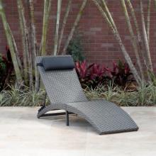 BRAND NEW OUTDOOR GREY SYNETHTIC WICKER/ALUMINUM FOLDING CHAISE LOUNGER WITH HEAD CUSHION