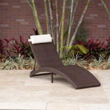 BRAND NEW OUTDOOR BROWN SYNETHTIC WICKER/ALUMINUM FOLDING CHAISE LOUNGER WITH HEAD CUSHION