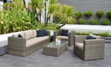BRAND NEW OUTDOOR SYNTHETIC WICKER & ALUMINUM FRAMING 5-PERSON SEATING SET BROWN