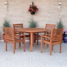 BRAND NEW OUTDOOR 100% FSC SOLID WOOD ROUND TABLE 47" WITH 4 STACKING CHAIRS