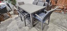 63" x 36" Liberty Grey 160 Glass Top Wicker Outdoor Dining Table with (6) Matching Grey Cushioned Ch
