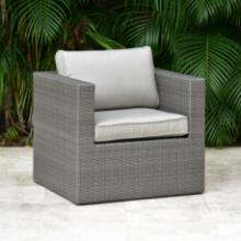 BRAND NEW OUTDOOR GREY SYNTHETIC WICKER & ALUMINUM FRAMING CHAIR WITH SUNBRELLA GREY CUSHIONS