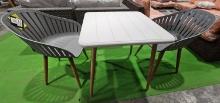 28" x 28" Outdoor Table (Cannes) with Two Grey Plastic All Weather Bucket Chairs