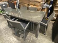 78" x 39" Liberty Grey (200) Outdoor Wicker Table with (6) Matching Grey Cushioned Chairs
