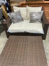 Oxford oversized Woven Rattan Brown Sofa Chair with White Cushions and Brown Throw Pillows included