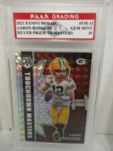 Aaron Rodgers Packers 2021 Mosaic Silver Prizm TD Masters #TM-11 graded PAAS Gem MInt 10