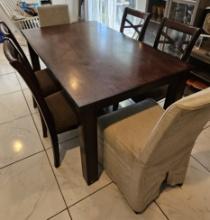 3' x 5' Wood Table with (5) Matching Armless Chairs and (2) Upholstered Armless Chairs