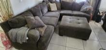 11' x 105" L-shaped Upholstered Sofa with 40" x 40" Leather Ottoman and Pillows